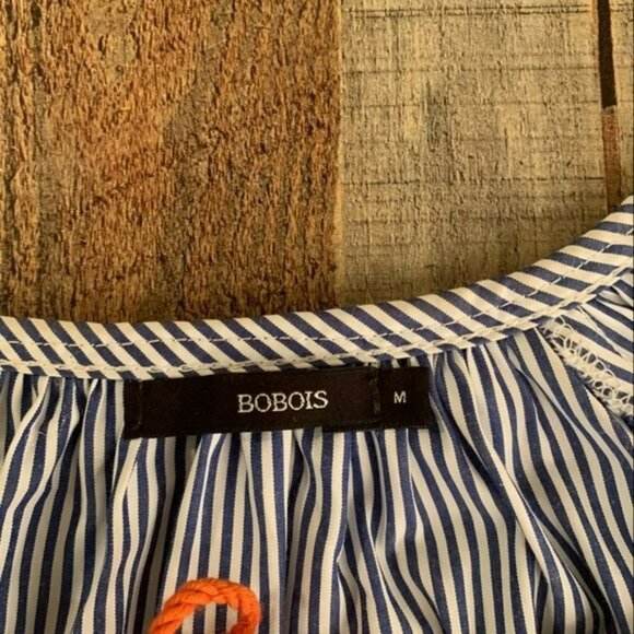 Bobois womens navy and white striped sleep shirt with embroidered flowers -M - Picture 4 of 9